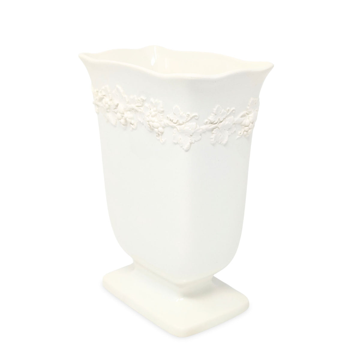 Wedgwood Queensware Cream on Cream 8" Rectangular Footed Vase