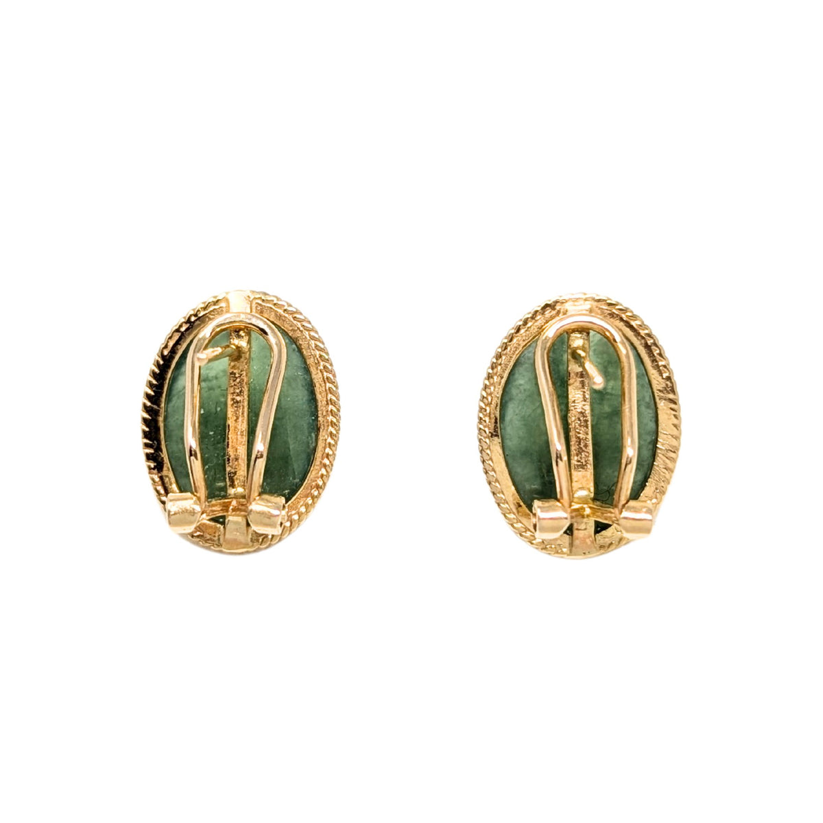 14K Gold Oval Jade Earrings