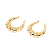 14K Gold Textured/Polished 29mm Shrimp Hoop Earrings