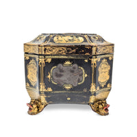 19th Century Chinese Lacquered Tea Caddy w/Pewter Inner Containers
