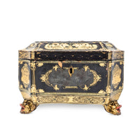 19th Century Chinese Lacquered Tea Caddy w/Pewter Inner Containers