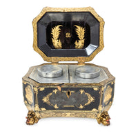 19th Century Chinese Lacquered Tea Caddy w/Pewter Inner Containers