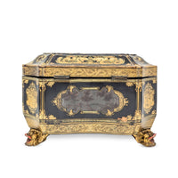 19th Century Chinese Lacquered Tea Caddy w/Pewter Inner Containers