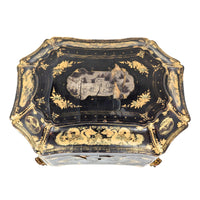 19th Century Chinese Lacquered Tea Caddy w/Pewter Inner Containers
