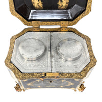 19th Century Chinese Lacquered Tea Caddy w/Pewter Inner Containers