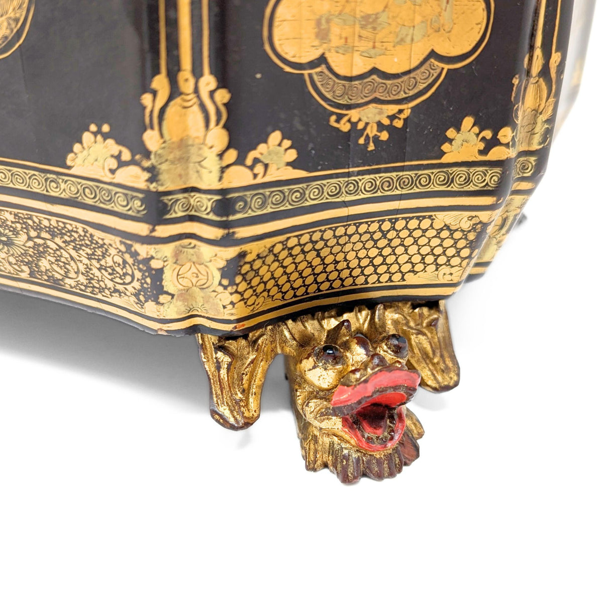 19th Century Chinese Lacquered Tea Caddy w/Pewter Inner Containers