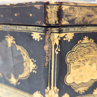 19th Century Chinese Lacquered Tea Caddy w/Pewter Inner Containers