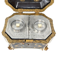 19th Century Chinese Lacquered Tea Caddy w/Pewter Inner Containers