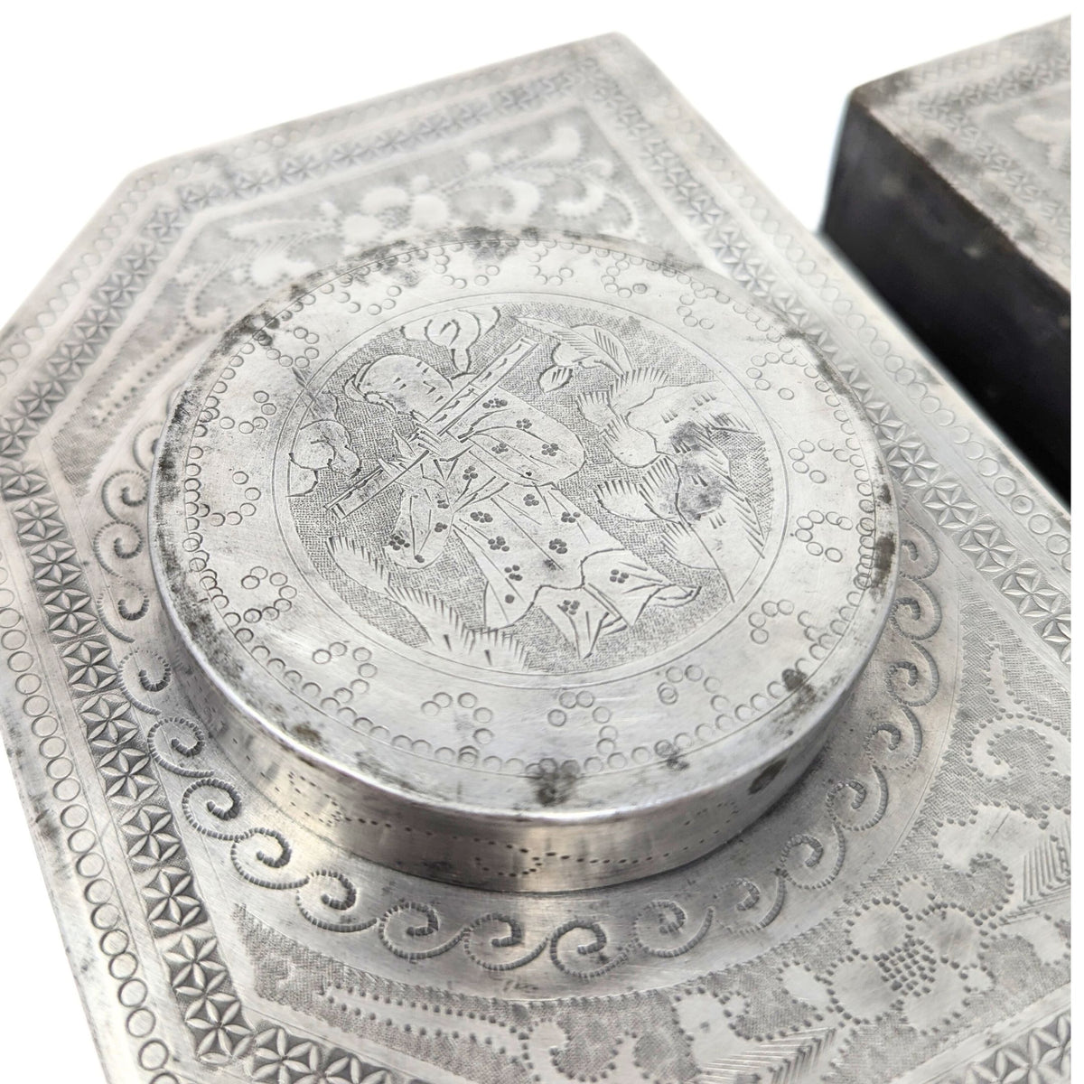 19th Century Chinese Lacquered Tea Caddy w/Pewter Inner Containers