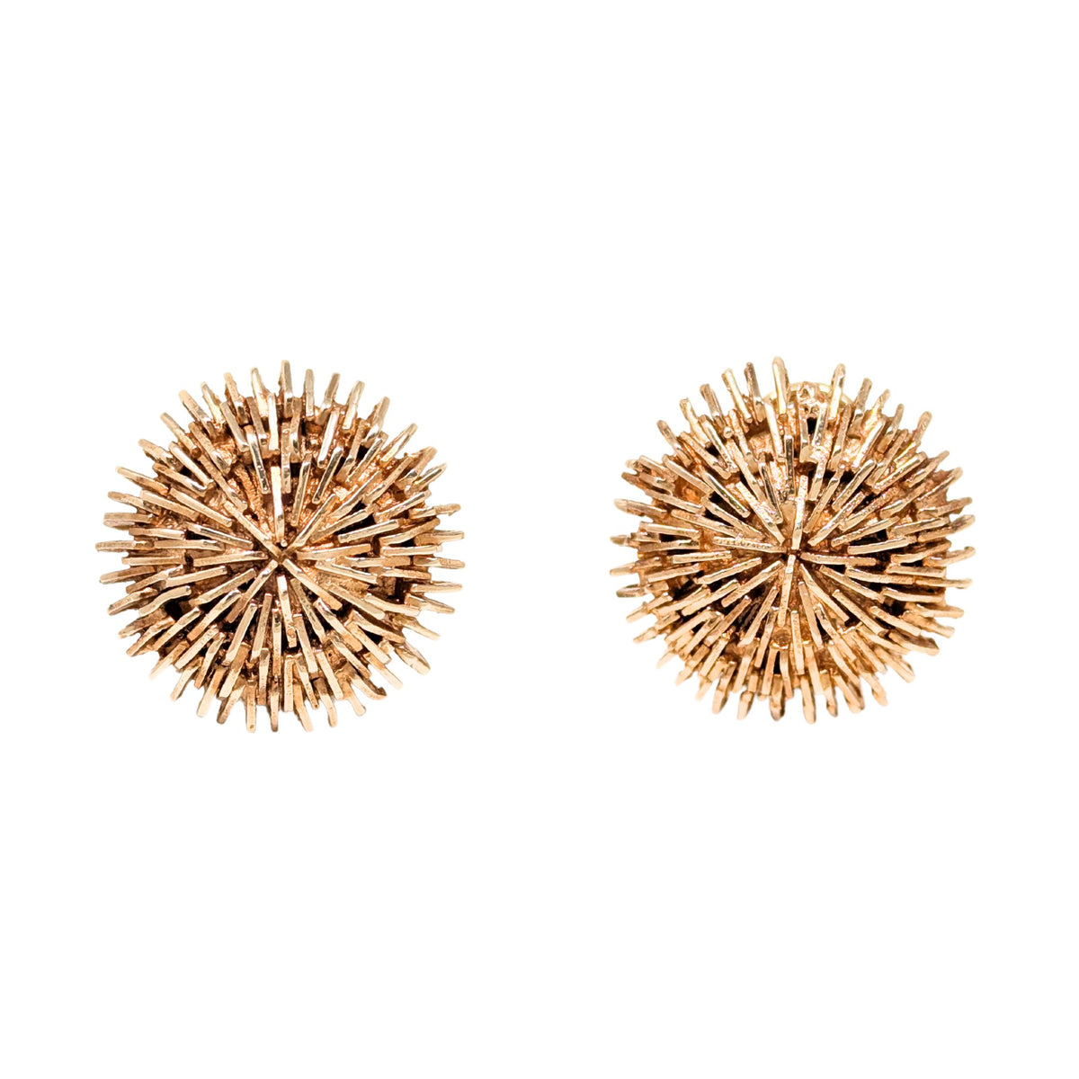 14K Gold Starburst Omega Back Button Earrings