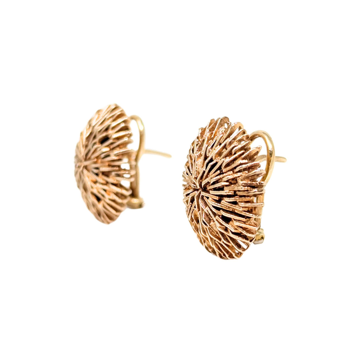 14K Gold Starburst Omega Back Button Earrings