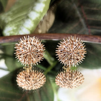 14K Gold Starburst Omega Back Button Earrings