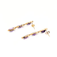 14K Gold Amethyst Triple Heart Dangle Earrings