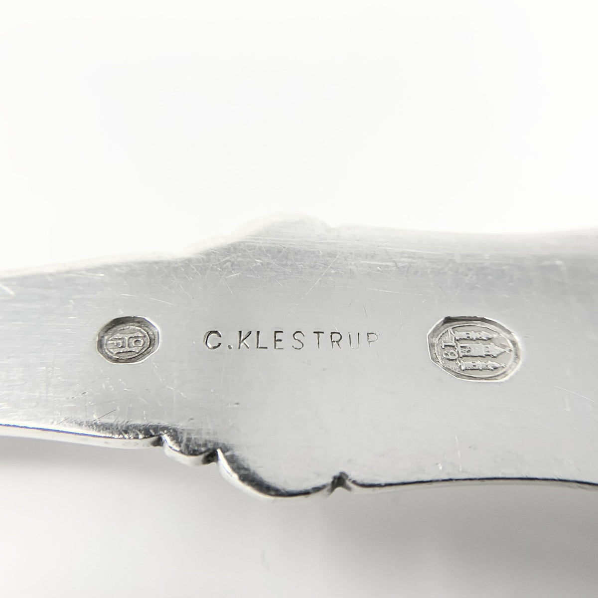 C. Klestrup Danish Silver Slotted Serving Spoon, Monogrammed