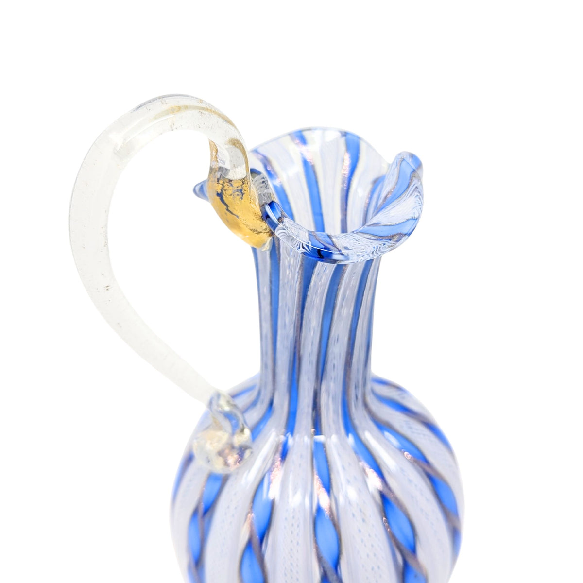 Murano Venetian Blue Zanfirico Latticino Glass Ewer/Pitcher