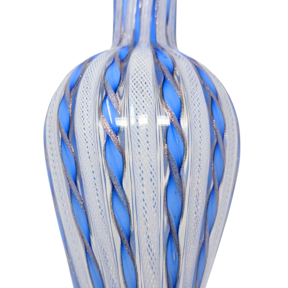 Murano Venetian Blue Zanfirico Latticino Glass Ewer/Pitcher