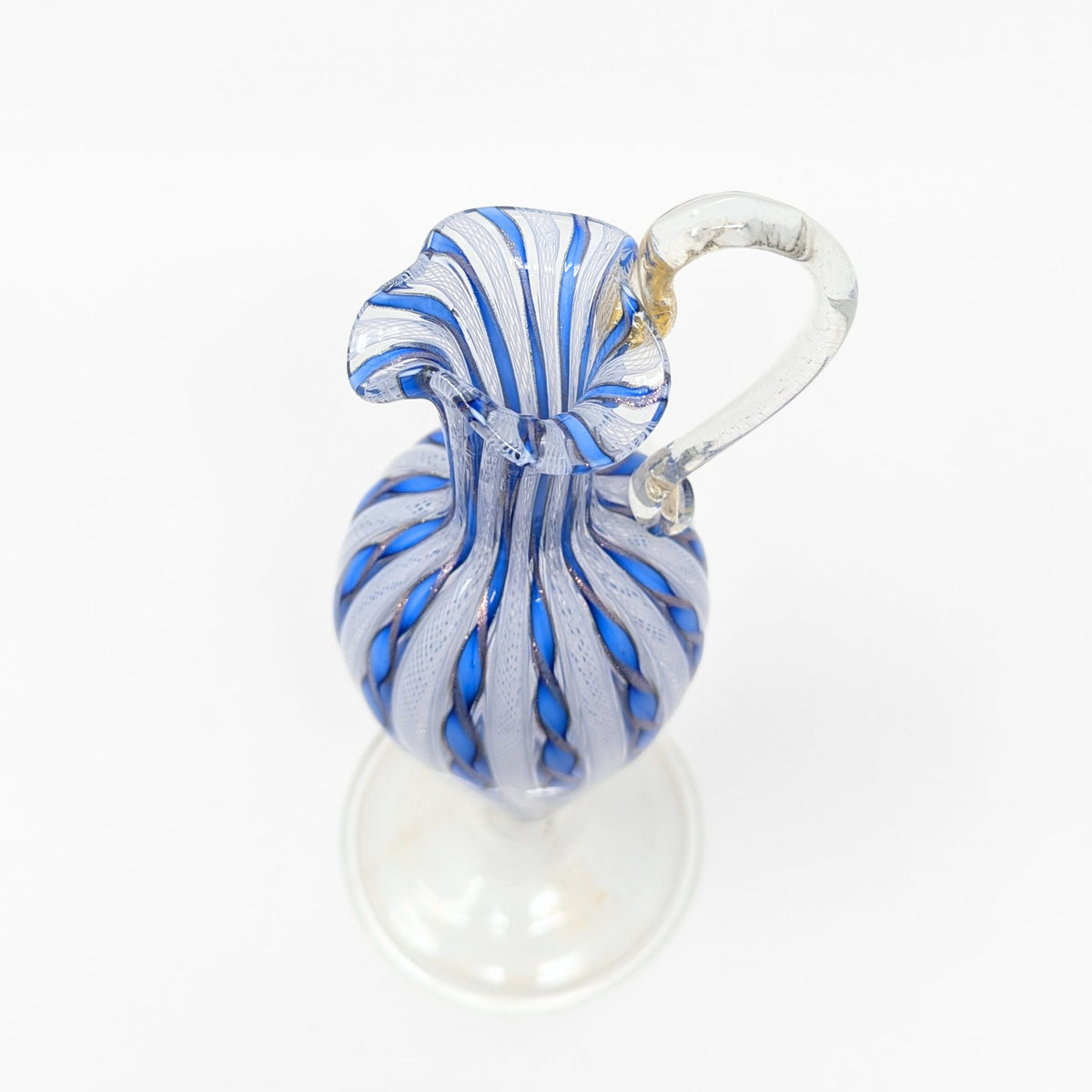 Murano Venetian Blue Zanfirico Latticino Glass Ewer/Pitcher