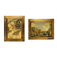 Pair of Vintage Italian Decoupage Prints on Board W/ Gilt Finish