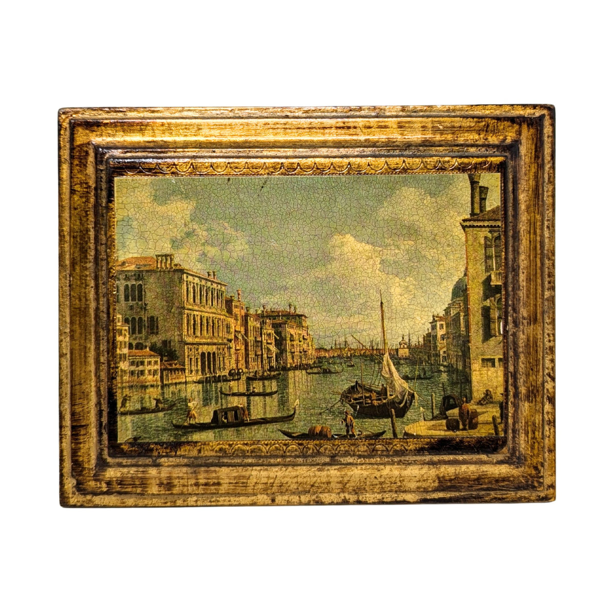 Pair of Vintage Italian Decoupage Prints on Board W/ Gilt Finish