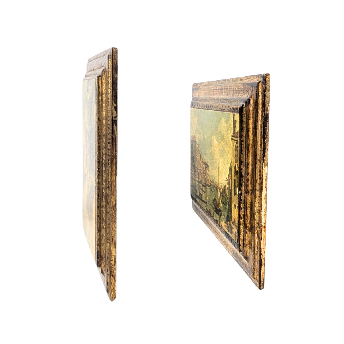 Pair of Vintage Italian Decoupage Prints on Board W/ Gilt Finish