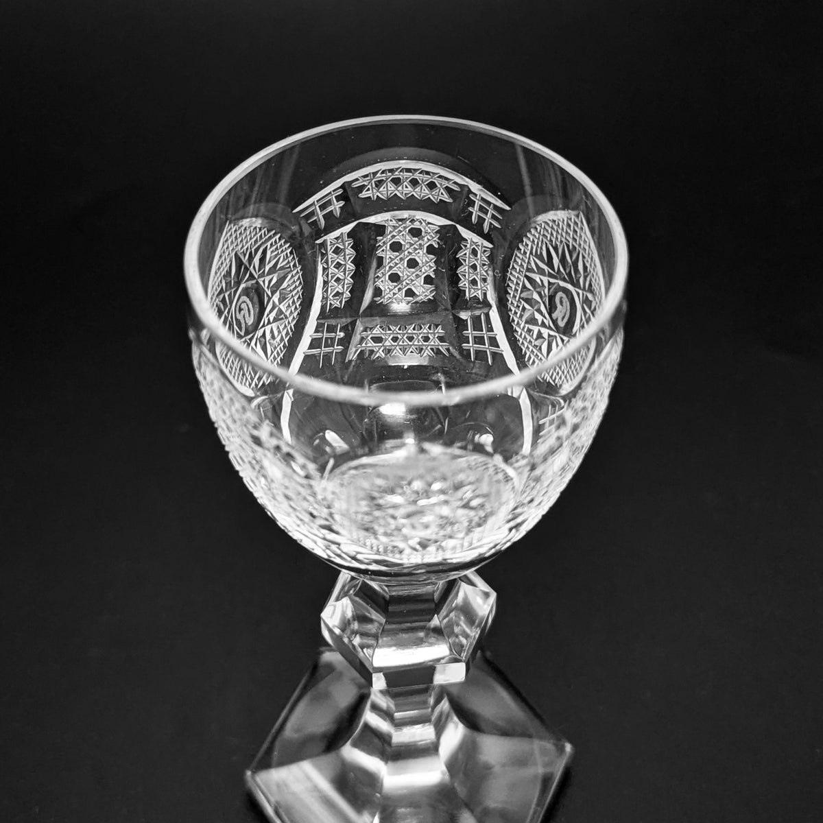 Set of 12 Vintage Fine Cut Crystal Cordial Glasses, "R" Monogram