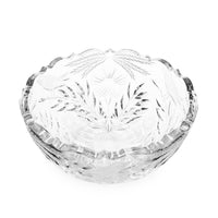Heavy Cut Glass Bowl W/ Wheat, Bird and Flower Motifs, c. 1900