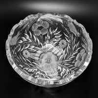 Heavy Cut Glass Bowl W/ Wheat, Bird and Flower Motifs, c. 1900