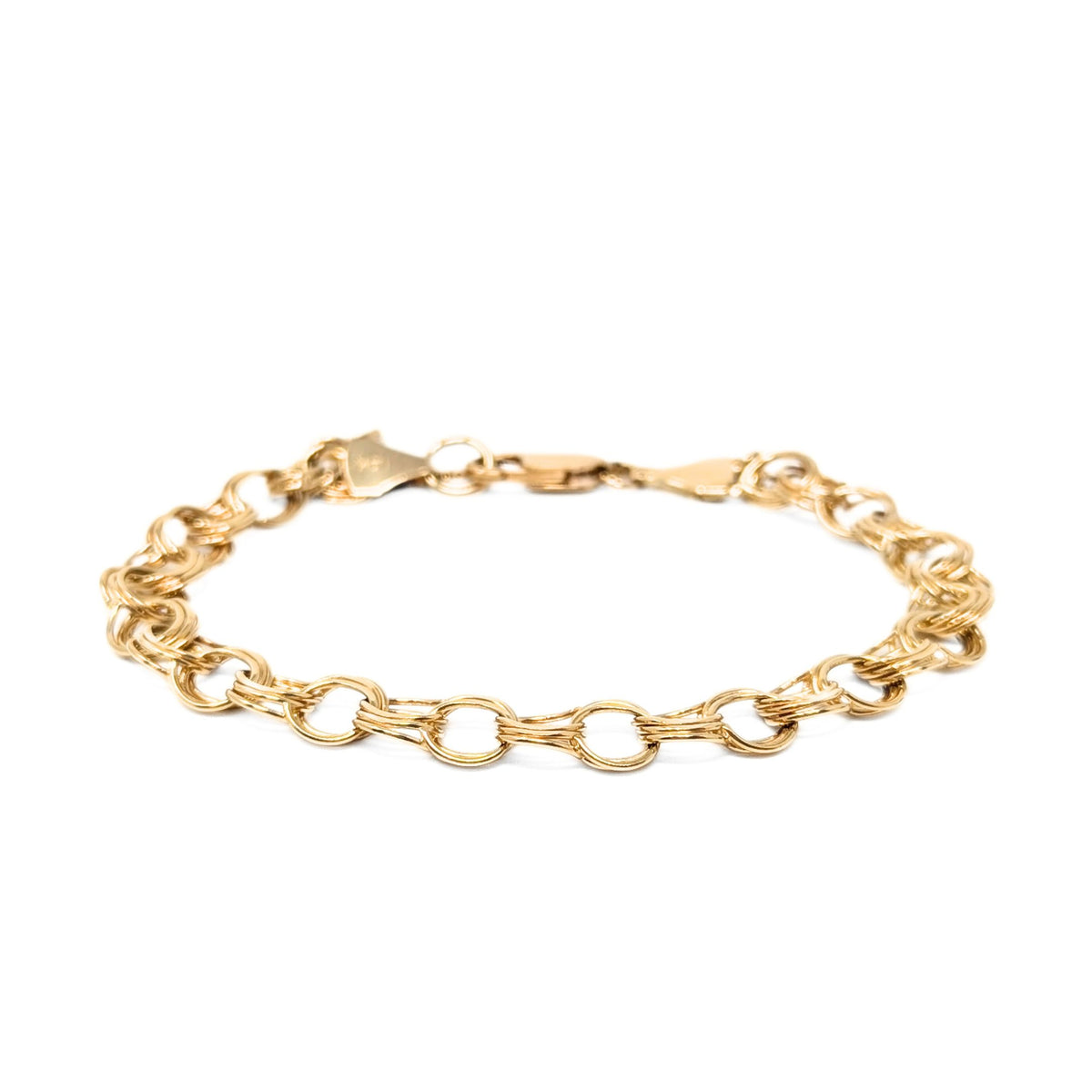 14K Gold Italian Triple Link 7" Charm Bracelet