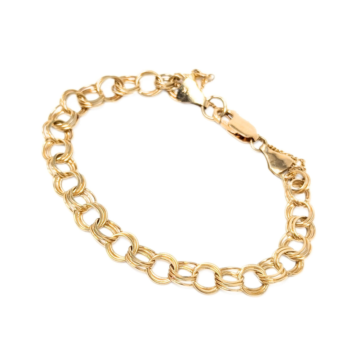 14K Gold Italian Triple Link 7" Charm Bracelet