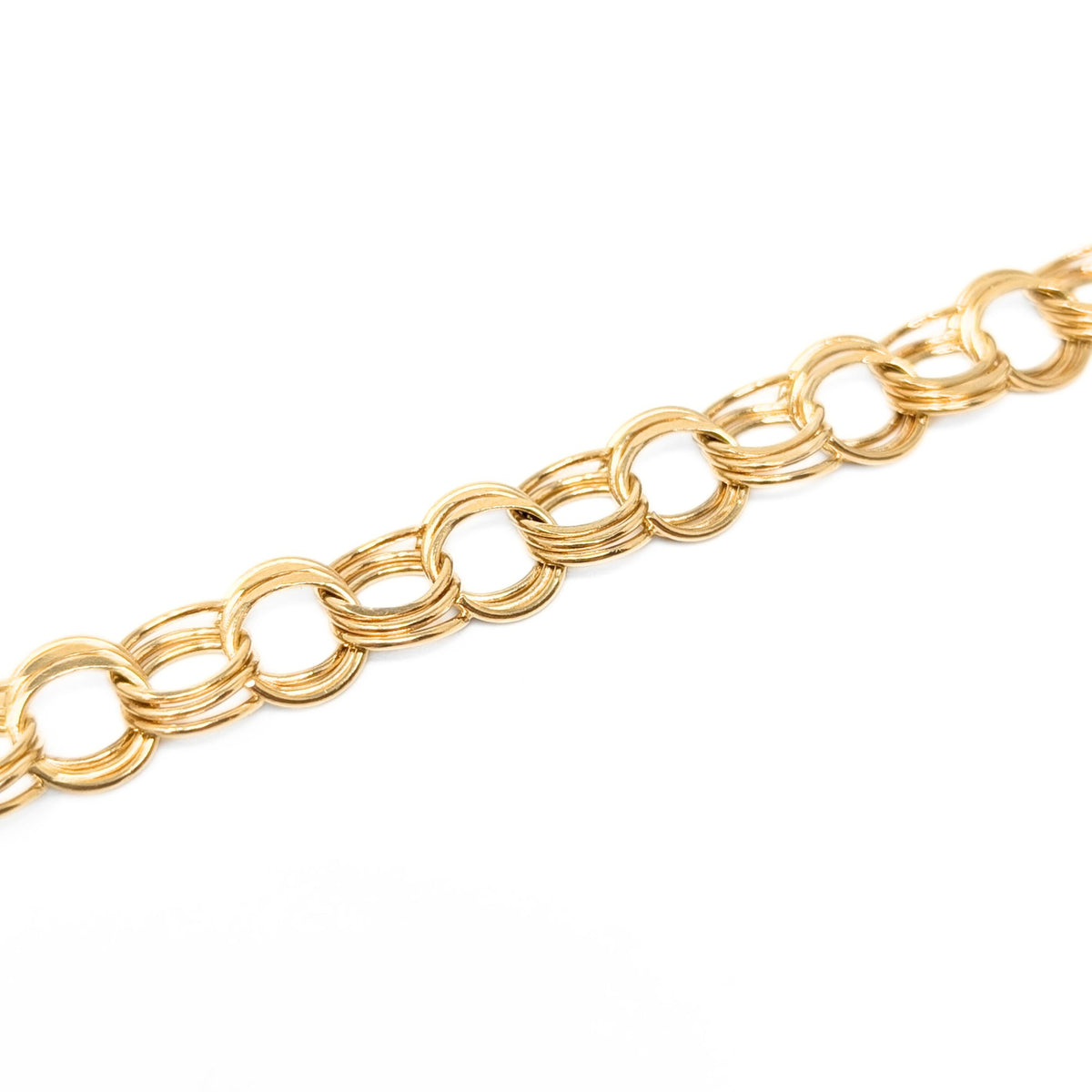14K Gold Italian Triple Link 7" Charm Bracelet