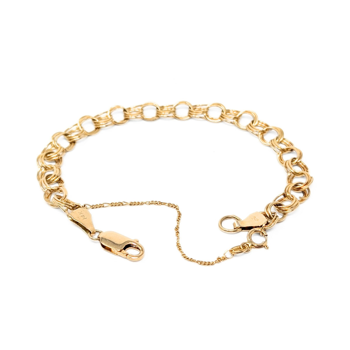 14K Gold Italian Triple Link 7" Charm Bracelet