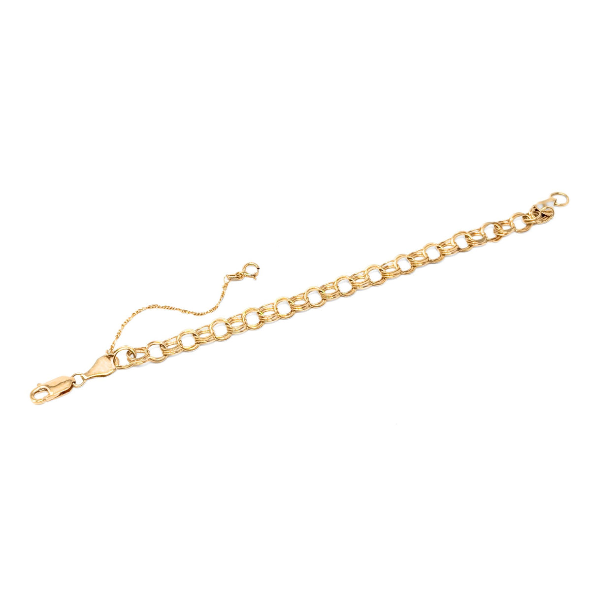 14K Gold Italian Triple Link 7" Charm Bracelet