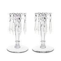 Heisey "Queen Anne Clear" 7" Candlesticks w/ Prisms (Pair)