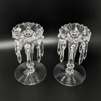 Heisey "Queen Anne Clear" 7" Candlesticks w/ Prisms (Pair)