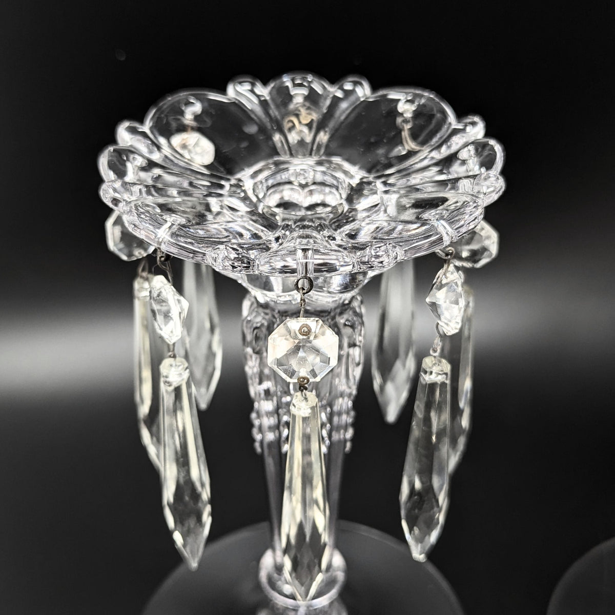 Heisey "Queen Anne Clear" 7" Candlesticks w/ Prisms (Pair)