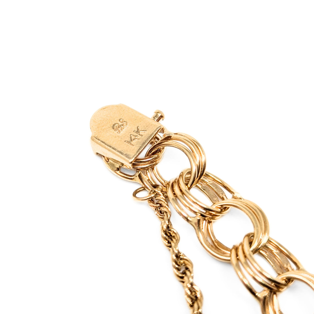 14K Gold 9.4mm Triple Link Charm Bracelet