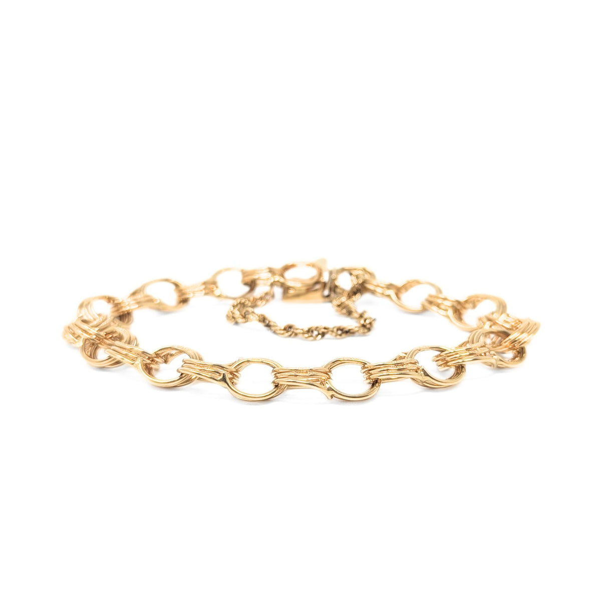 14K Gold 9.4mm Triple Link Charm Bracelet