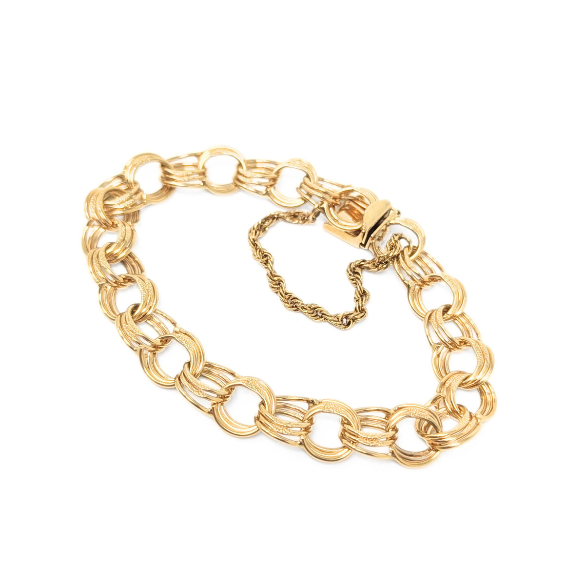 14K Gold 9.4mm Triple Link Charm Bracelet