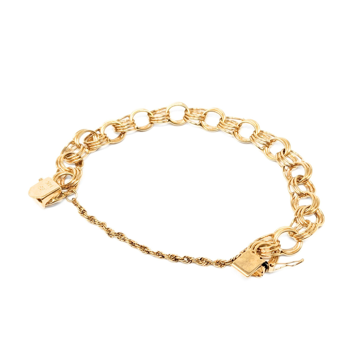 14K Gold 9.4mm Triple Link Charm Bracelet