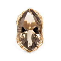 10K Gold Filigree Smoky Topaz Statement Ring - Size 7.25