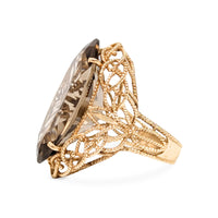 10K Gold Filigree Smoky Topaz Statement Ring - Size 7.25