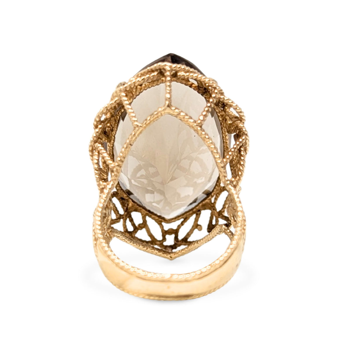 10K Gold Filigree Smoky Topaz Statement Ring - Size 7.25