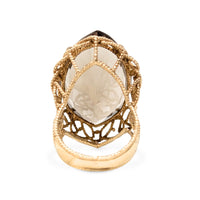 10K Gold Filigree Smoky Topaz Statement Ring - Size 7.25