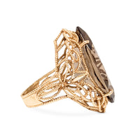 10K Gold Filigree Smoky Topaz Statement Ring - Size 7.25
