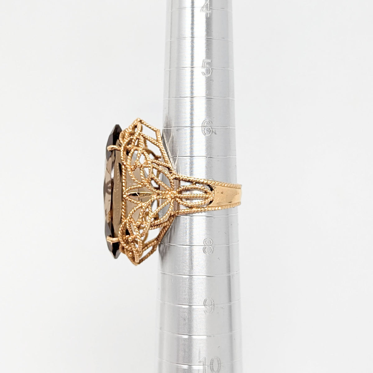 10K Gold Filigree Smoky Topaz Statement Ring - Size 7.25