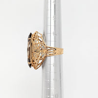 10K Gold Filigree Smoky Topaz Statement Ring - Size 7.25