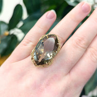 10K Gold Filigree Smoky Topaz Statement Ring - Size 7.25
