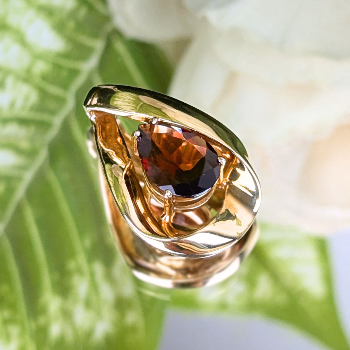 10K Gold Garnet Teardrop Slide Pendant