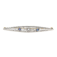 Antique 14K White Gold, Diamond, & Sapphire Filigree Brooch