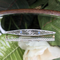 Antique 14K White Gold, Diamond, & Sapphire Filigree Brooch